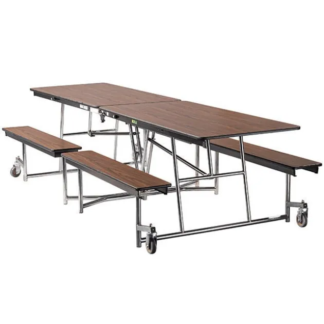 Quick Ship Mobile Bench Cafeteria Table w/ MDF Top, ProtectEdge & Chrome Frame