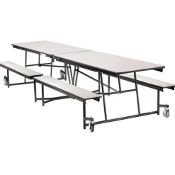 Quick Ship Mobile Bench Cafeteria Table w/ MDF Top, ProtectEdge & Powder Coat Frame