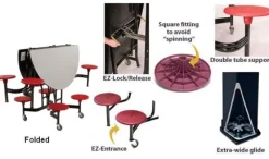 Quick Ship Mobile Stool Cafeteria Table w/ Round Top