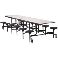 Quick Ship Mobile Stool Cafeteria Table w/ MDF Top, ProtectEdge & Powder Coat Frame