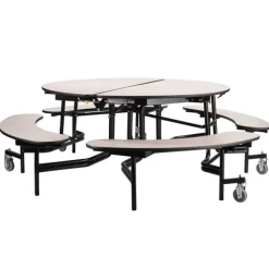 Quick Ship 60'' Round Mobile Bench Cafeteria Table w/ MDF Top, ProtectEdge & Powder Coat Frame