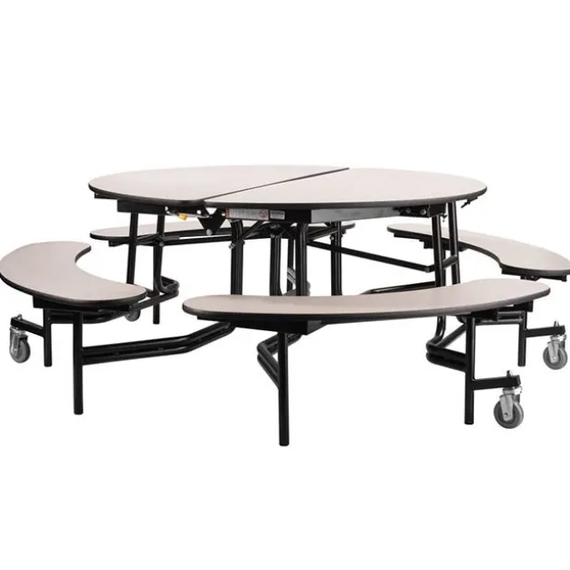 Quick Ship 60'' Round Mobile Bench Cafeteria Table w/ MDF Top, ProtectEdge & Powder Coat Frame
