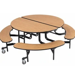 Quick Ship 60'' Round Mobile Bench Cafeteria Table w/ MDF Top, ProtectEdge & Powder Coat Frame