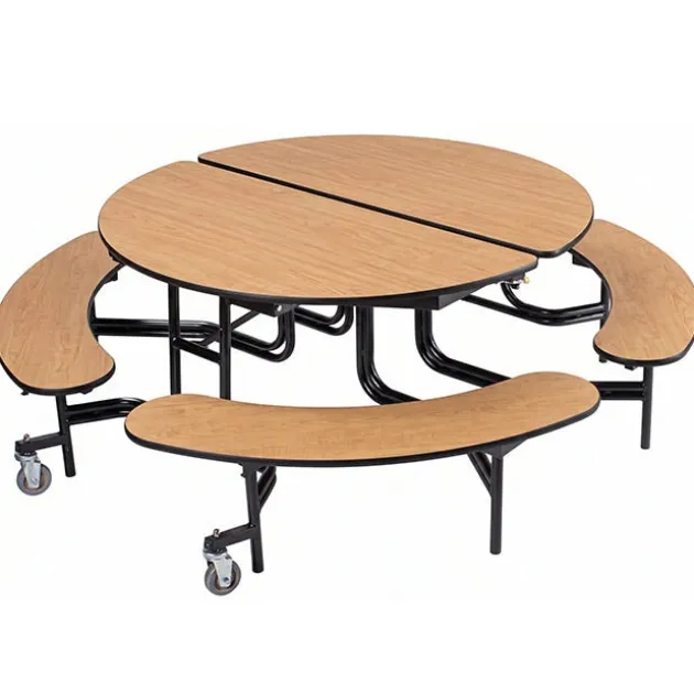 Quick Ship 60'' Round Mobile Bench Cafeteria Table w/ MDF Top, ProtectEdge & Powder Coat Frame