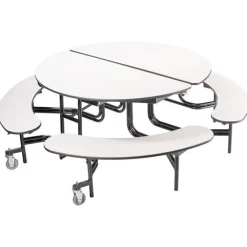 Quick Ship 60'' Round Mobile Bench Cafeteria Table w/ MDF Top, ProtectEdge & Powder Coat Frame