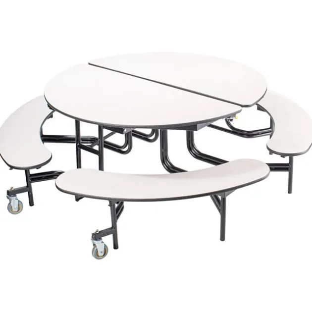 Quick Ship 60'' Round Mobile Bench Cafeteria Table w/ MDF Top, ProtectEdge & Powder Coat Frame