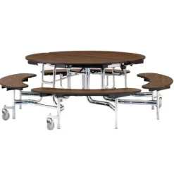 Quick Ship 60'' Round Mobile Bench Cafeteria Table w/ MDF Top, ProtectEdge & Chrome Frame