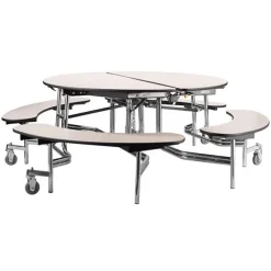 Quick Ship 60'' Round Mobile Bench Cafeteria Table w/ MDF Top, ProtectEdge & Chrome Frame