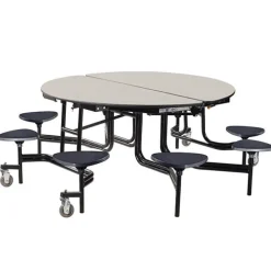 Quick Ship 60'' Round Mobile Stool Cafeteria Table MDF Top w/ ProtectEdge - Black Frame