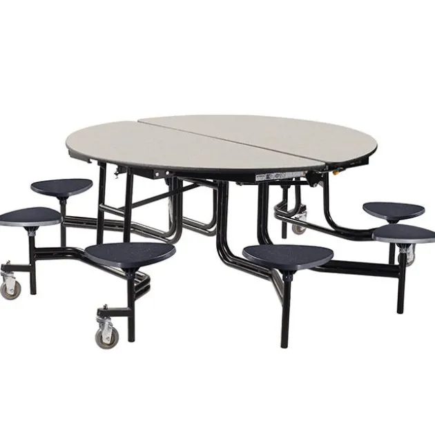 Quick Ship 60'' Round Mobile Stool Cafeteria Table MDF Top w/ ProtectEdge - Black Frame