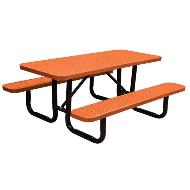 Rectangle Outdoor Picnic Table with Perforated Metal Frame