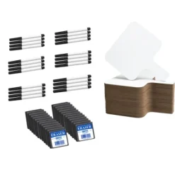 Rectangular Dry Erase Answer Paddles- 24 Pack w/ Markers & Erasers