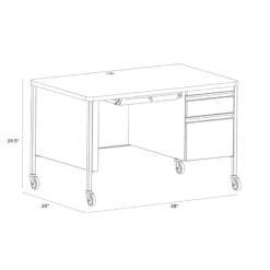 Right Hand Mobile Teacher Desk w/ Single Pedestal - 48” W x 30” D