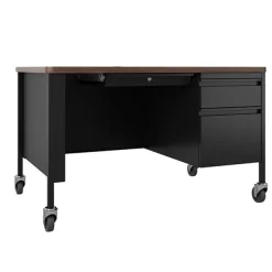 Right Hand Mobile Teacher Desk w/ Single Pedestal - 48” W x 30” D
