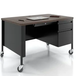 Right Hand Mobile Teacher Desk w/ Single Pedestal - 48” W x 30” D
