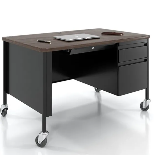 Right Hand Mobile Teacher Desk w/ Single Pedestal - 48” W x 30” D