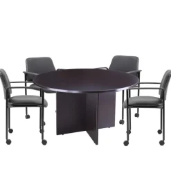 Round Conference Table Set w/ 4 Guest Chairs with Casters
