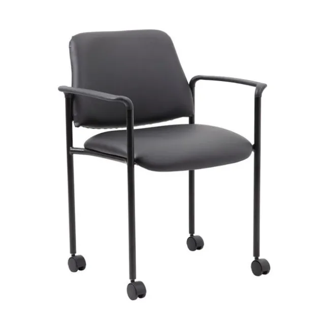 Round Conference Table Set w/ 4 Guest Chairs with Casters
