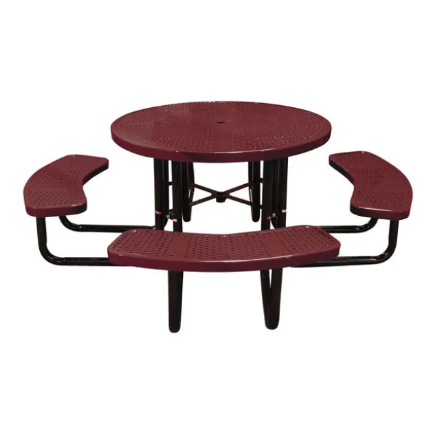 Round Outdoor Picnic Table with Perforated Metal Frame