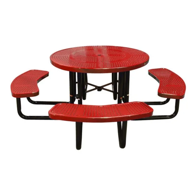 Round Outdoor Picnic Table with Perforated Metal Frame