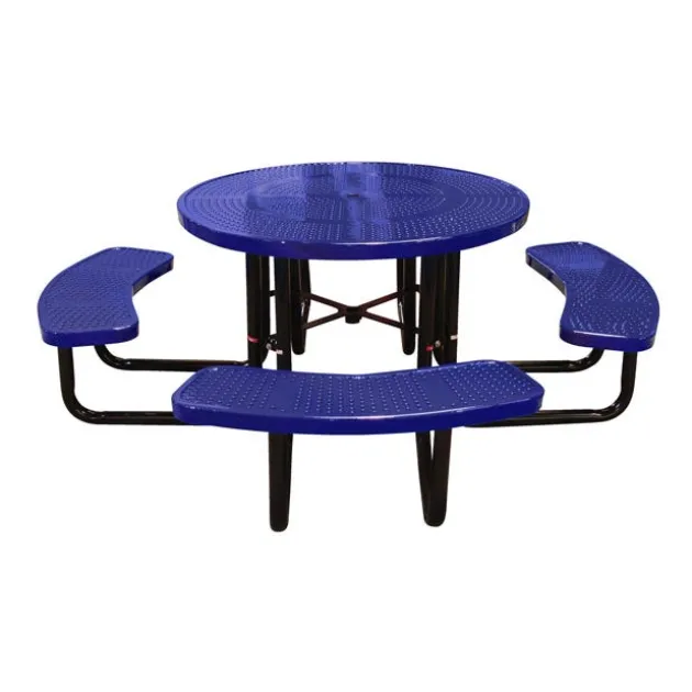 Round Outdoor Picnic Table with Perforated Metal Frame