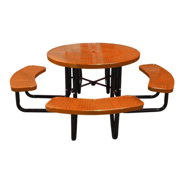 Round Outdoor Picnic Table with Perforated Metal Frame
