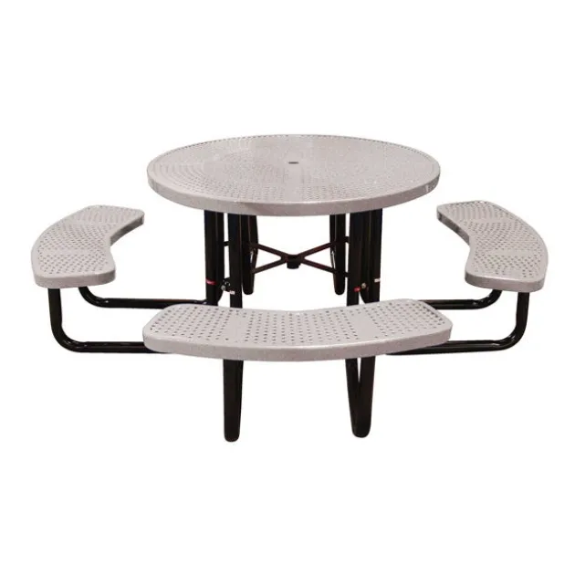 Round Outdoor Picnic Table with Perforated Metal Frame