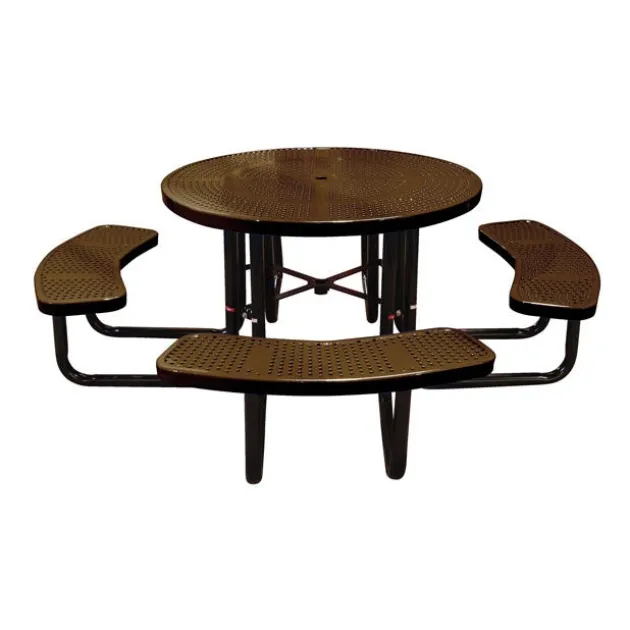 Round Outdoor Picnic Table with Perforated Metal Frame