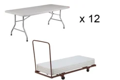 Set of 12 Folding Rectangle Tables (30'' x 72'') with Dolly
