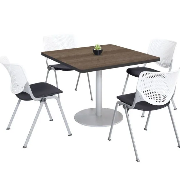 Silver Base Cafe Table with Four Kool Stack Chairs by KFI
