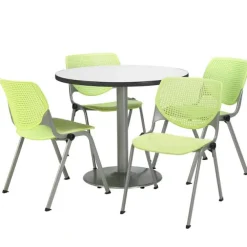 Silver Base Cafe Table with Four Kool Stack Chairs by KFI