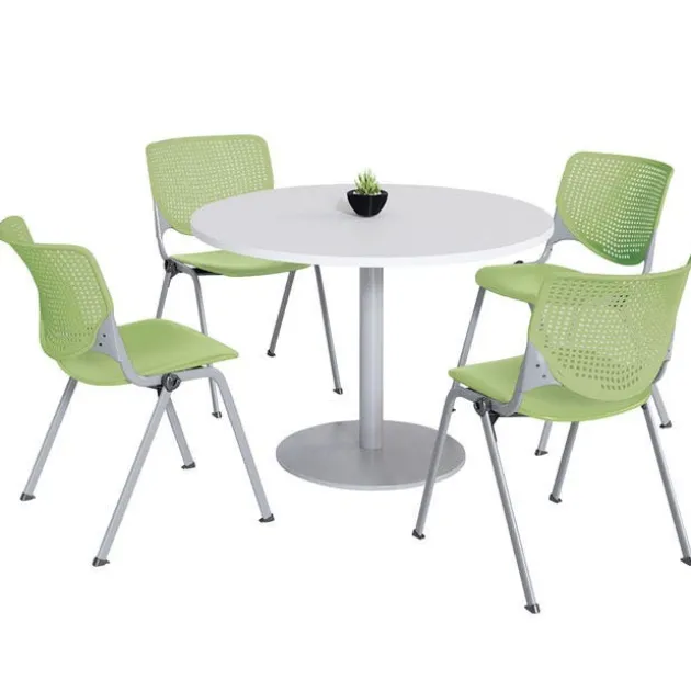 Silver Base Cafe Table with Four Kool Stack Chairs by KFI