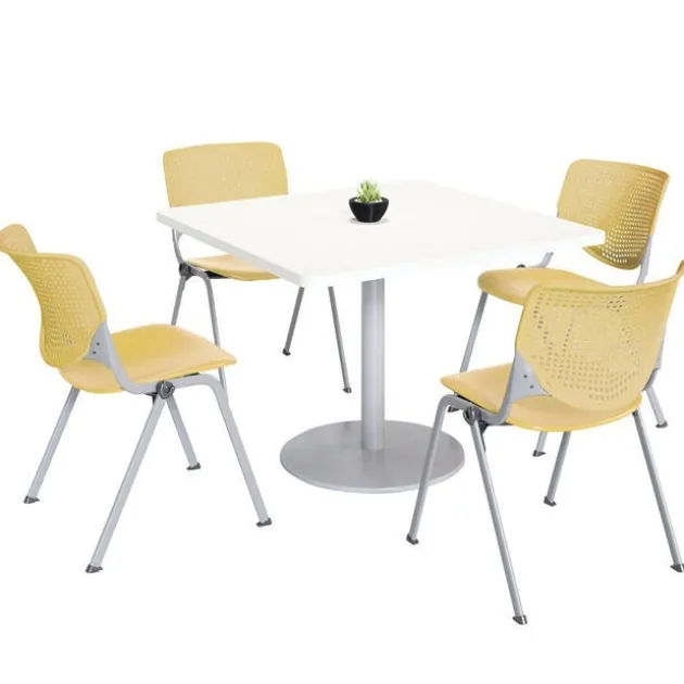 Silver Base Cafe Table with Four Kool Stack Chairs by KFI