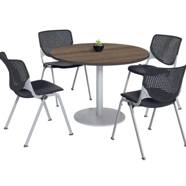 Silver Base Cafe Table with Four Kool Stack Chairs by KFI