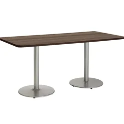 Silver Base Cafe Table with Six Kool Stack Chairs- 36'' X 72'' Rectangle