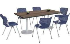 Silver Base Cafe Table with Six Kool Stack Chairs- 36'' X 72'' Rectangle