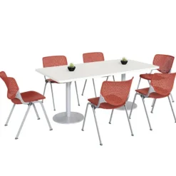 Silver Base Cafe Table with Six Kool Stack Chairs- 36'' X 72'' Rectangle