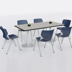 Silver Base Cafe Table with Six Kool Stack Chairs- 36'' X 72'' Rectangle