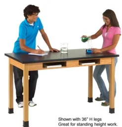 Solid Epoxy Resin Top Hardwood Science Lab Table with Compartments (24'' D X 48'' W)