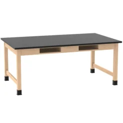 Solid Epoxy Resin Top Hardwood Science Lab Table with Compartments (42'' D X 54'' W)
