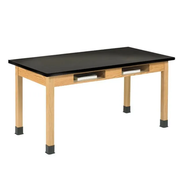 Solid Epoxy Resin Top Hardwood Science Lab Table with Compartments (30'' D X 48'' W)
