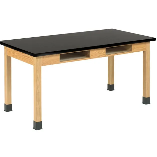 Solid Epoxy Resin Top Hardwood Science Lab Table with Compartments (21'' D X 54'' W)