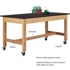 Solid Phenolic Resin Top Hardwood Science Table (24'' D X 60'' W)
