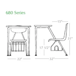 Solid Plastic Combo Desk w/ Bookbasket - 5/8'' Thick Plastic (17-1/2'' H)