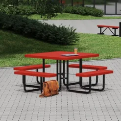 Square Outdoor Picnic Table with Perforated Metal Frame