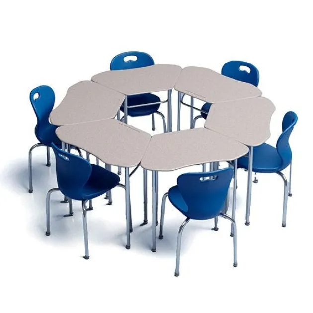 6 Student Classroom Package w/ 18"H Omnia Chairs & Hexagon Solid Plastic Desks (5th-Adult)