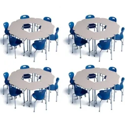 24 Student Classroom Package w/ 18"H Omnia Chairs & Hexagon Solid Plastic Desks (5th-Adult)