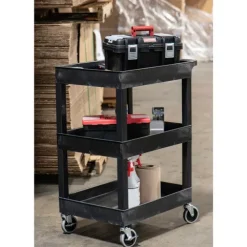 Three Shelf Tub Utility Cart with Heavy Duty Casters