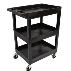 Three Shelf Tub Utility Cart with Heavy Duty Casters