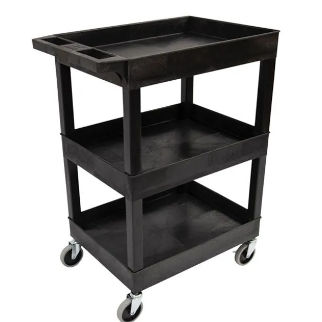 Three Shelf Tub Utility Cart with Heavy Duty Casters